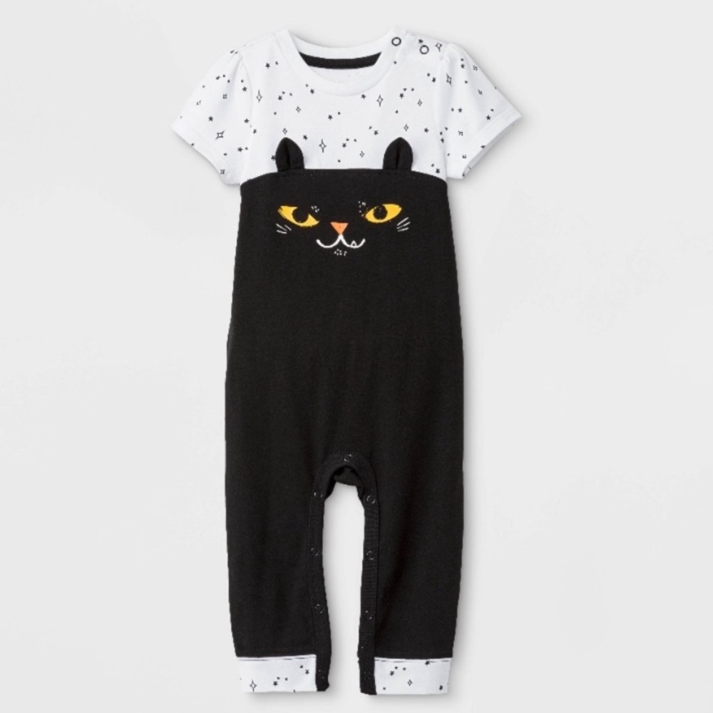 Infant Kitten Romper -black/white